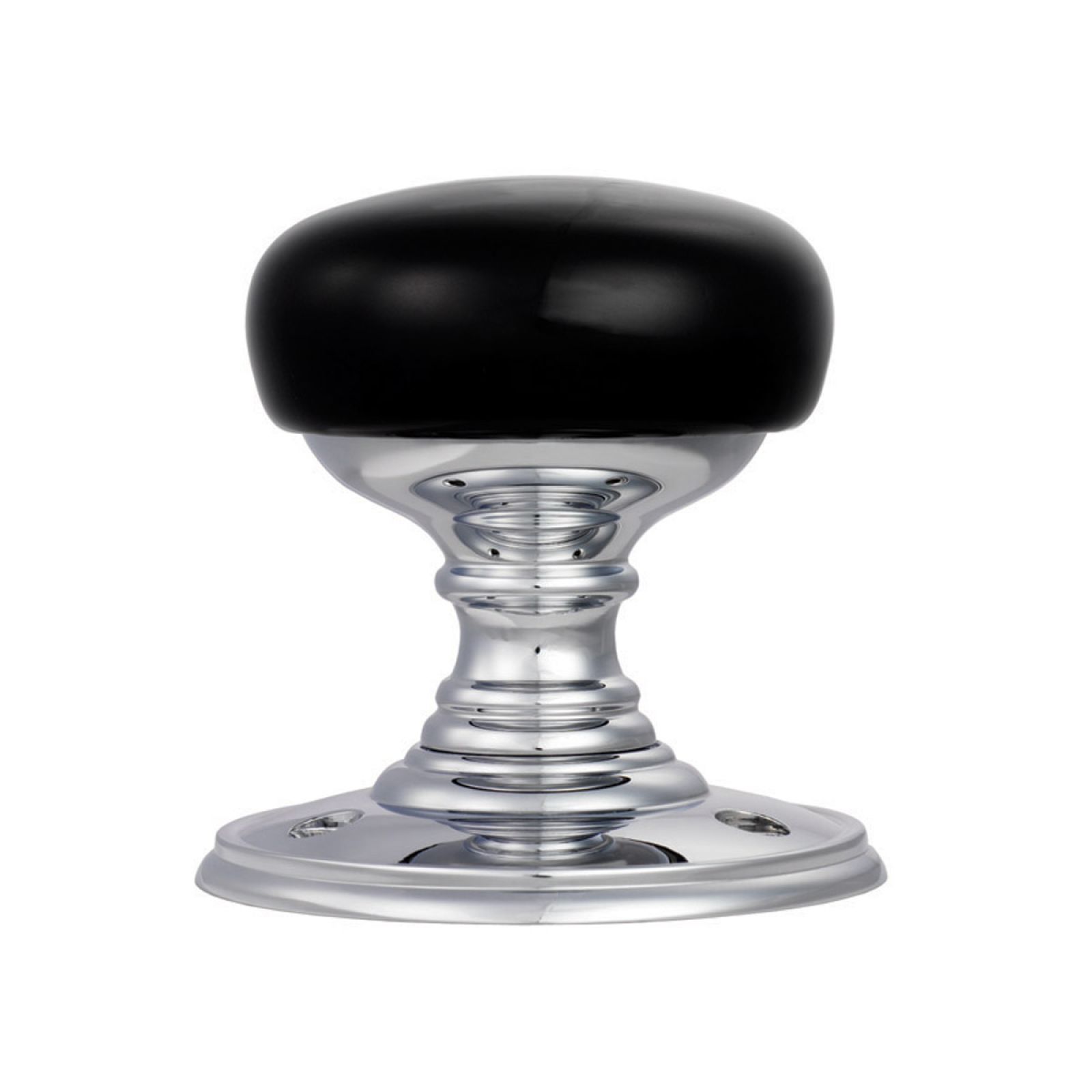 Porcelain knob (plain black) 60mm on polished chrome