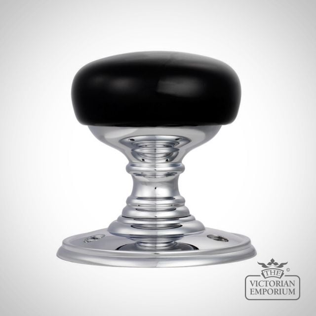 Porcelain knob (plain black) 60mm on polished chrome