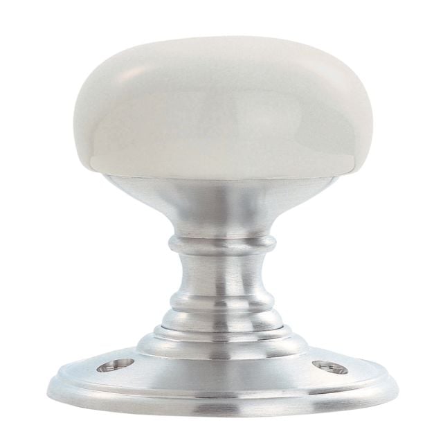Porcelain knob (plain white) 60mm on satin chrome