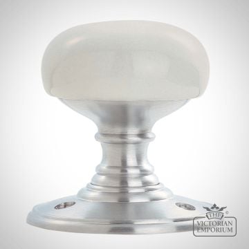 Porcelain Knob (plain white) 60mm on satin chrome