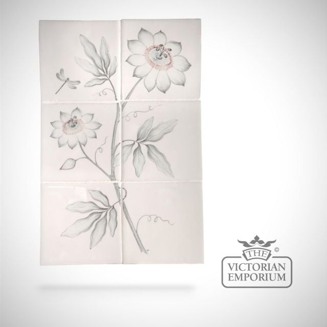 Hand painted tile panel 26x39cm - Passion Flower