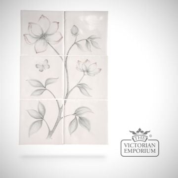 Hand painted tile panel 26x39cm - Clematis