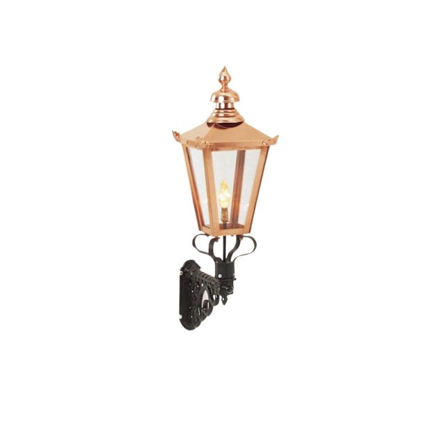 Medium square copper wall lantern with cast bracket