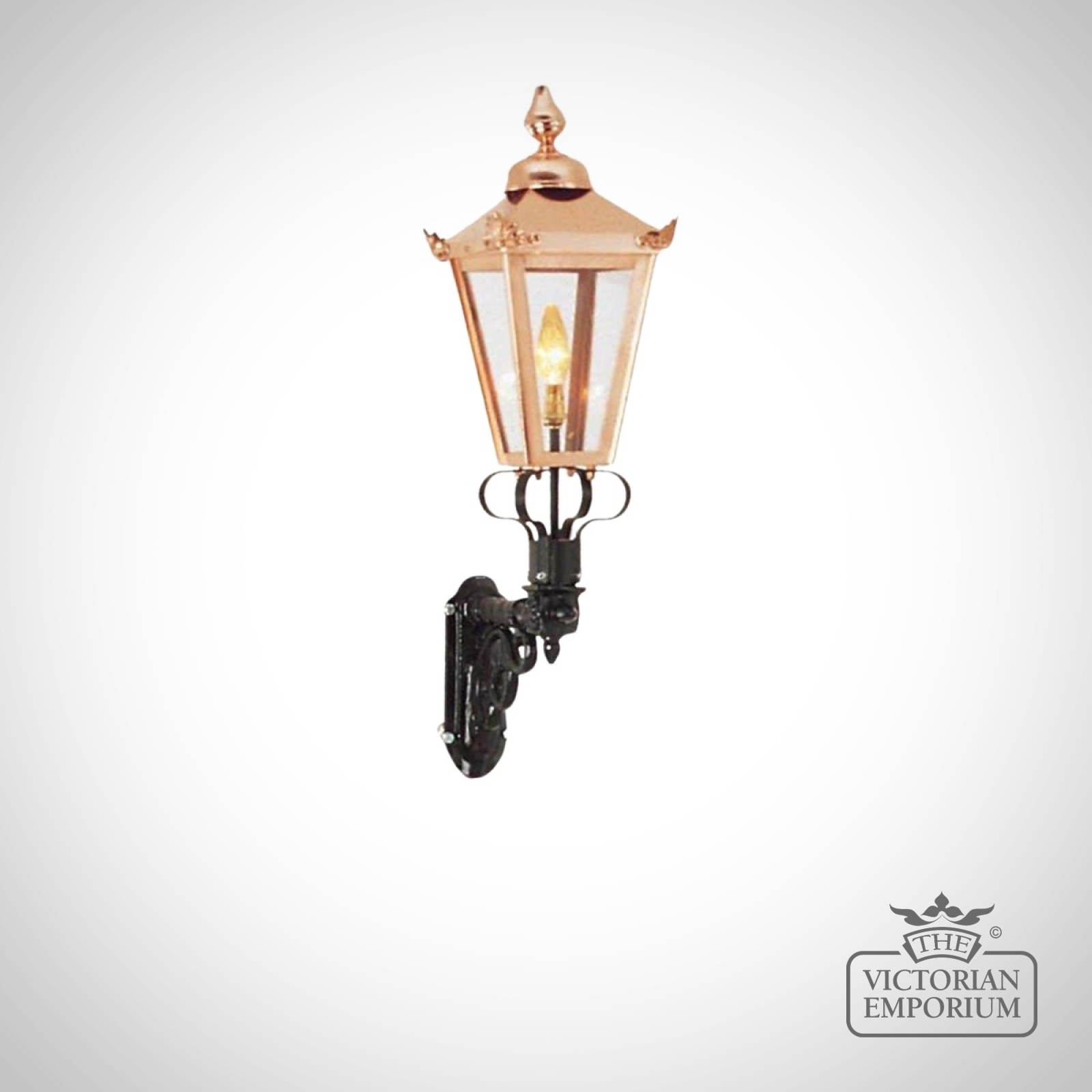 Small Square Copper Wall Lantern with Cast Bracket