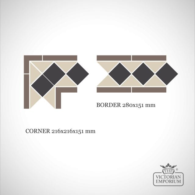 Odessa Black Victorian Mosaic Floor Tiles - Border and corner sheets for indoor and outdoor use