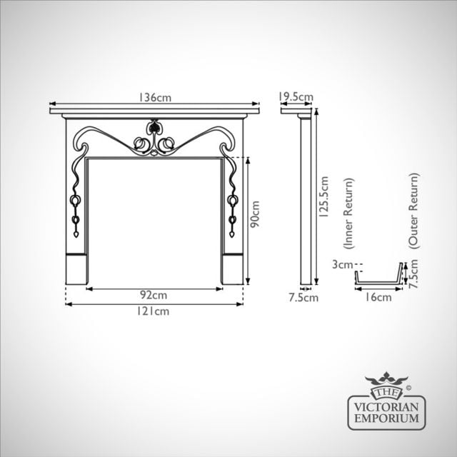 Art Nouveau Cast Iron Fire Surround Dimensions
