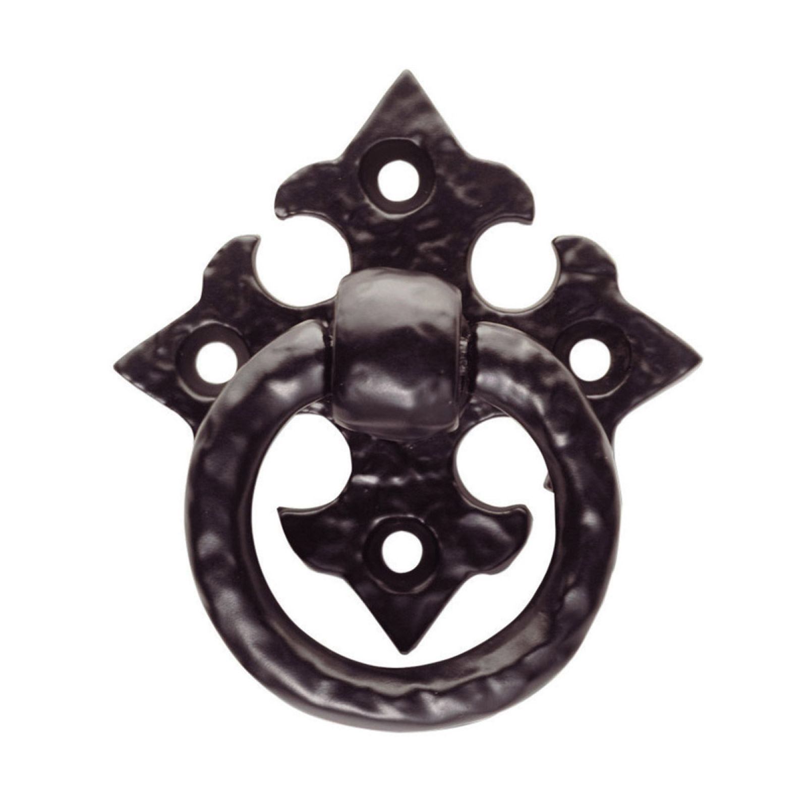 Ring pull handle on gothic cross pattern backplate