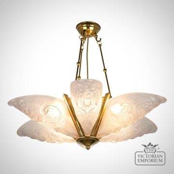 Art Nouveau Ceiling Chandelier with distressed brass metalwork