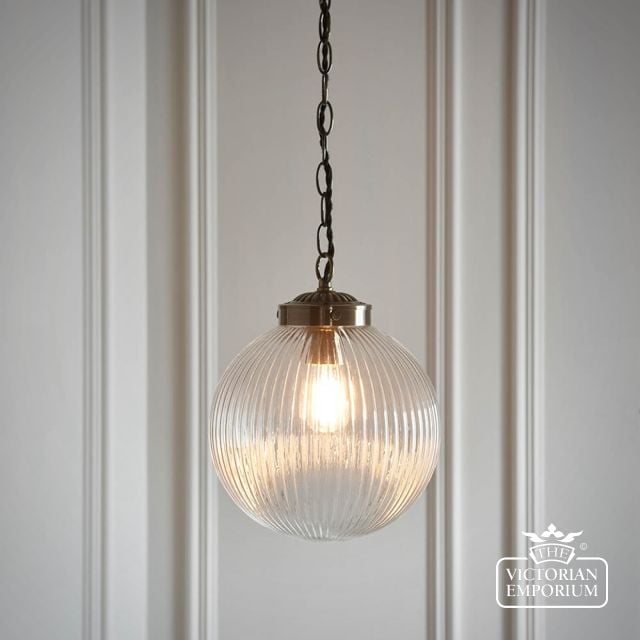 71123  Brydon Ribbed Glass Globe Ceiling Pendant Light 1