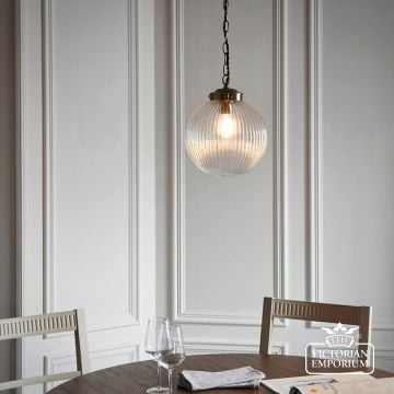 71123  Brydon Ribbed Glass Globe Ceiling Pendant Light 2