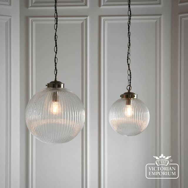 71123  Brydon Ribbed Glass Globe Ceiling Pendant Light 4