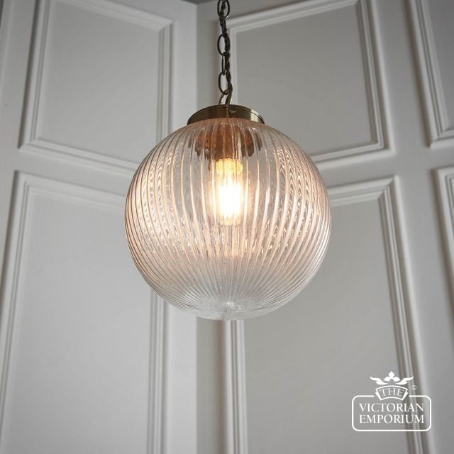 71123  Brydon Ribbed Glass Globe Ceiling Pendant Light 5