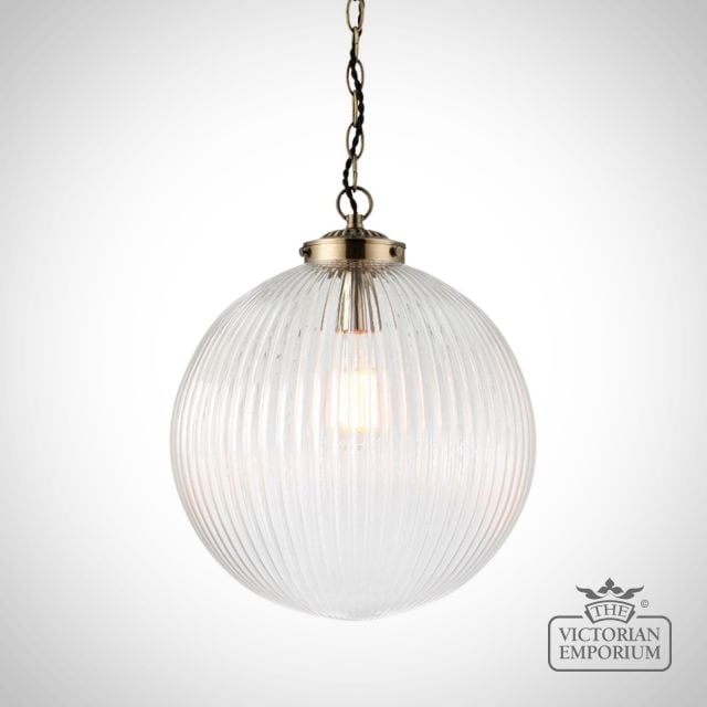 71124  Brydon Ribbed Glass Globe Ceiling Pendant Light