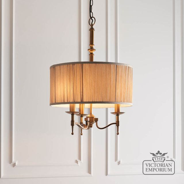 Stanford Antique Brass 3 Light Pendant Beige Shade  63630 2