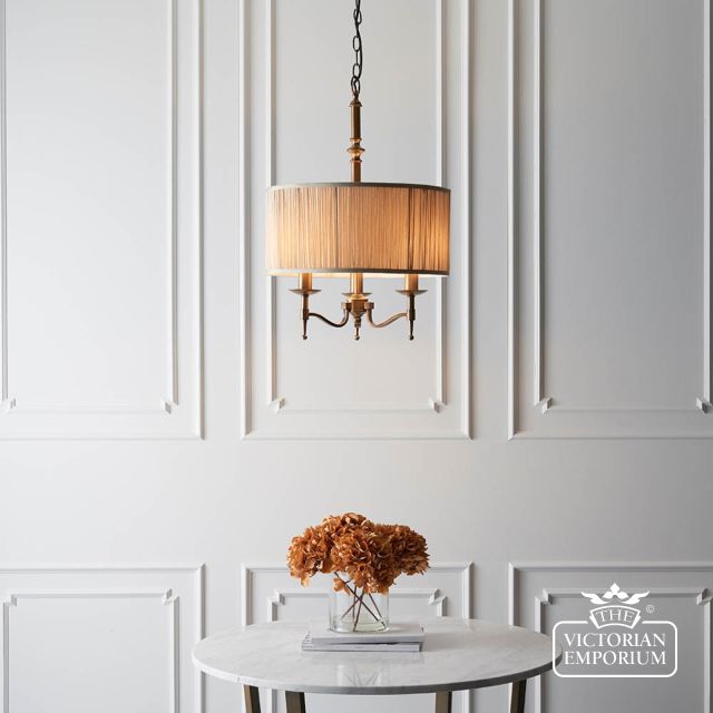 Stanford Antique Brass 3 Light Pendant Beige Shade  63630 3