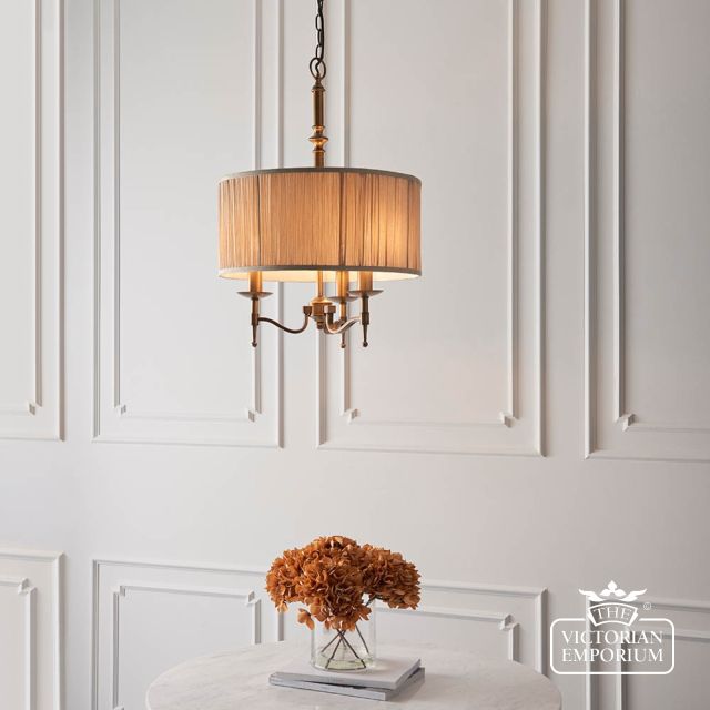 Stanford Antique Brass 3 Light Pendant Beige Shade  63630 4