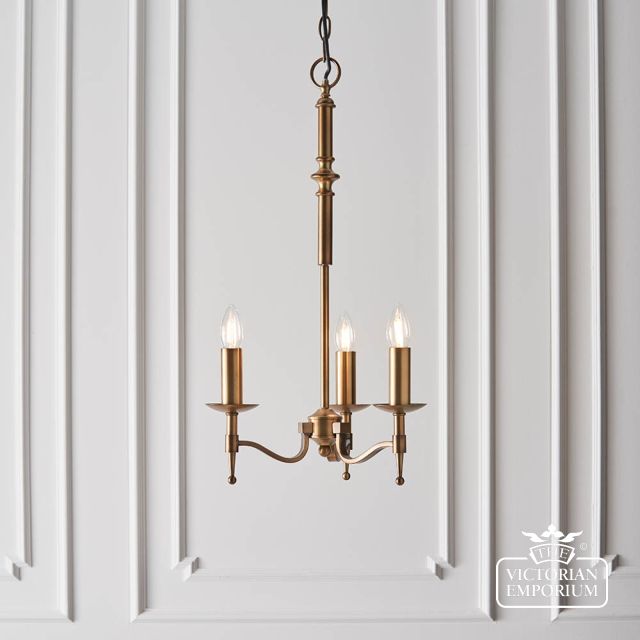 Stanford Antique Brass 3 Light Pendant Beige Shade  63630 7