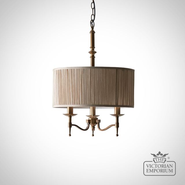 Stanford Antique Brass 3 Light Pendant Beige Shade  63630 8